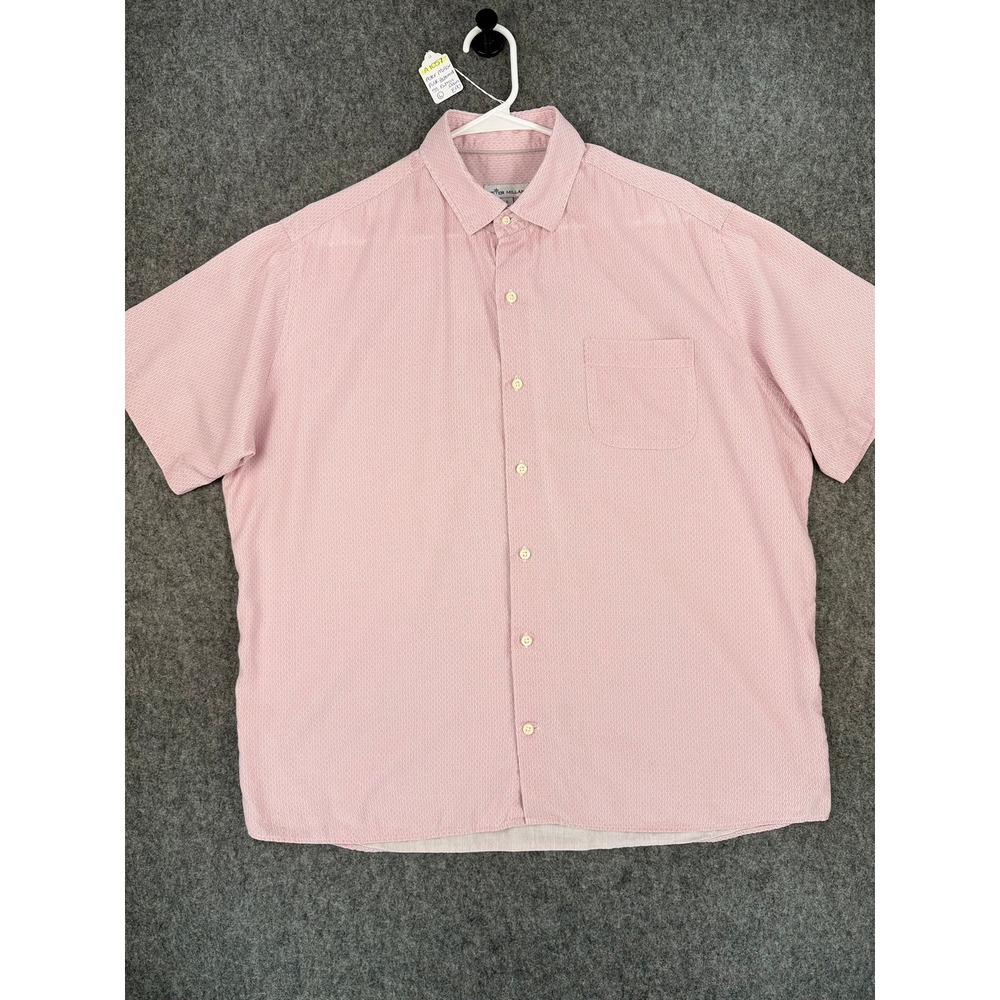 Peter Millar Mens Short Sleeve Button Down Shirt Pink Micro Geometric Large